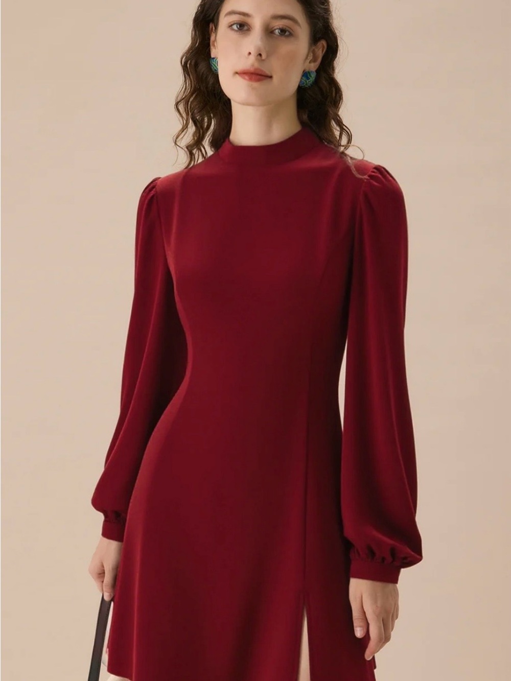 Rihoas Red Mock Neck See-Through Mini Dress